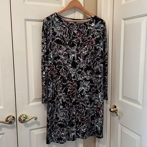 J. Jill Wearever Collection Black Floral Long Sleeve Dress Women’s Size Small